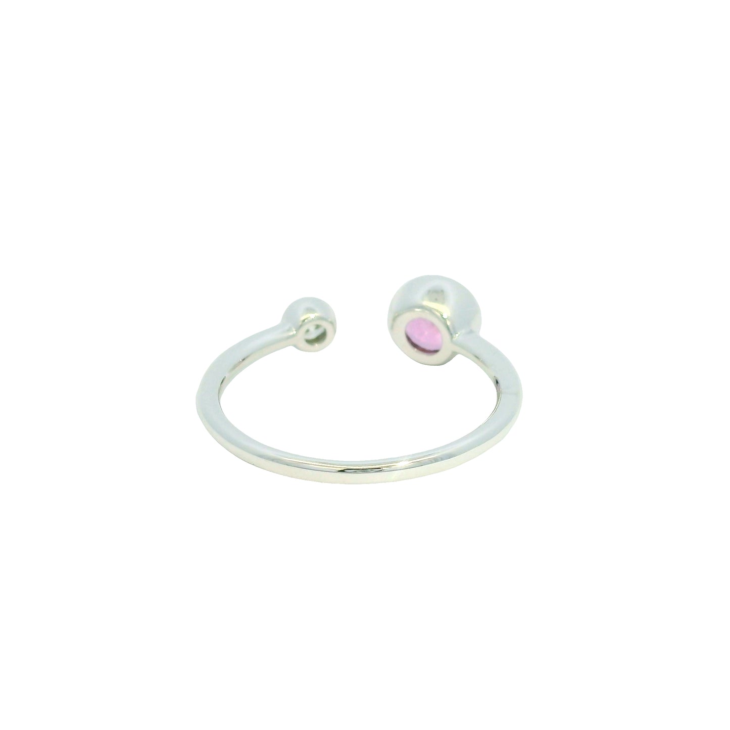 14K White Gold Natural Pink Sapphire & Diamonds Narrow Bezel Set Ring