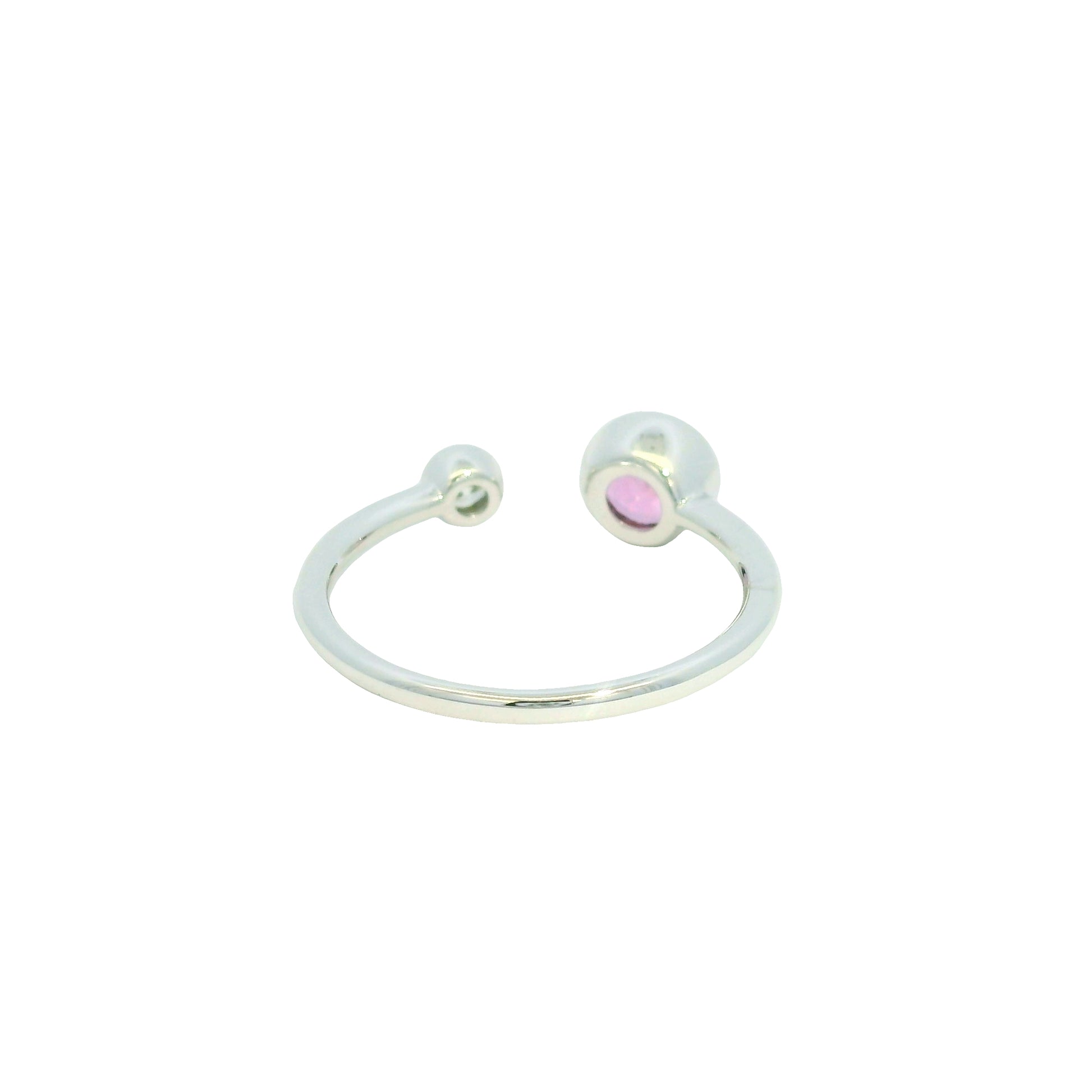 14K White Gold Natural Pink Sapphire & Diamonds Narrow Bezel Set Ring