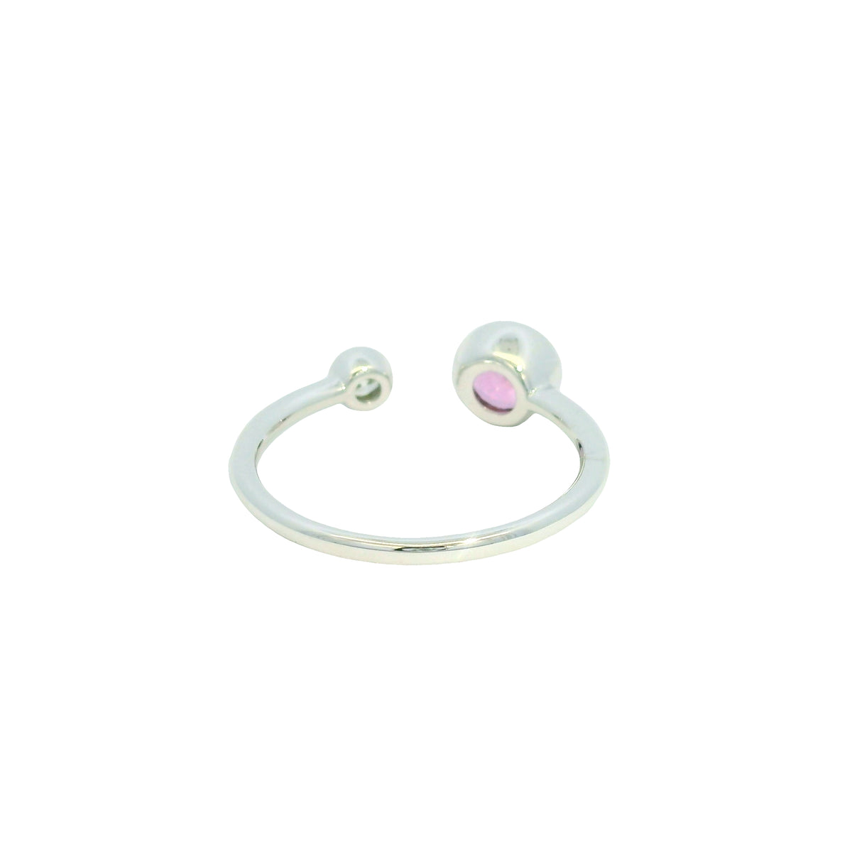 14K White Gold Natural Pink Sapphire & Diamonds Narrow Bezel Set Ring