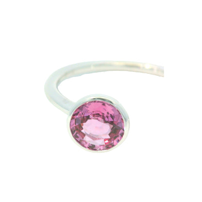 14K White Gold Natural Pink Sapphire & Diamonds Narrow Bezel Set Ring