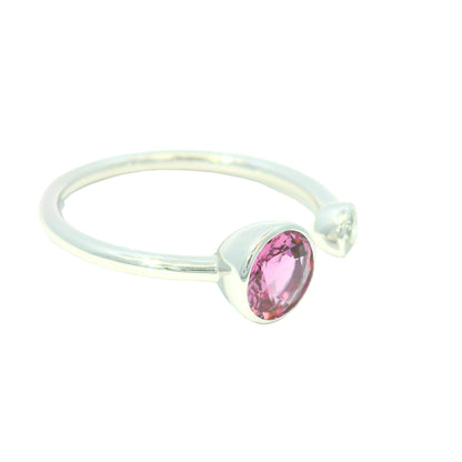 14K White Gold Natural Pink Sapphire & Diamonds Narrow Bezel Set Ring