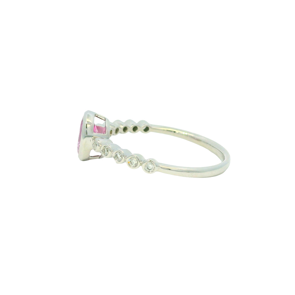 14K White Gold Natural Pink Sapphire & Natural Diamonds Bezel Set Ring