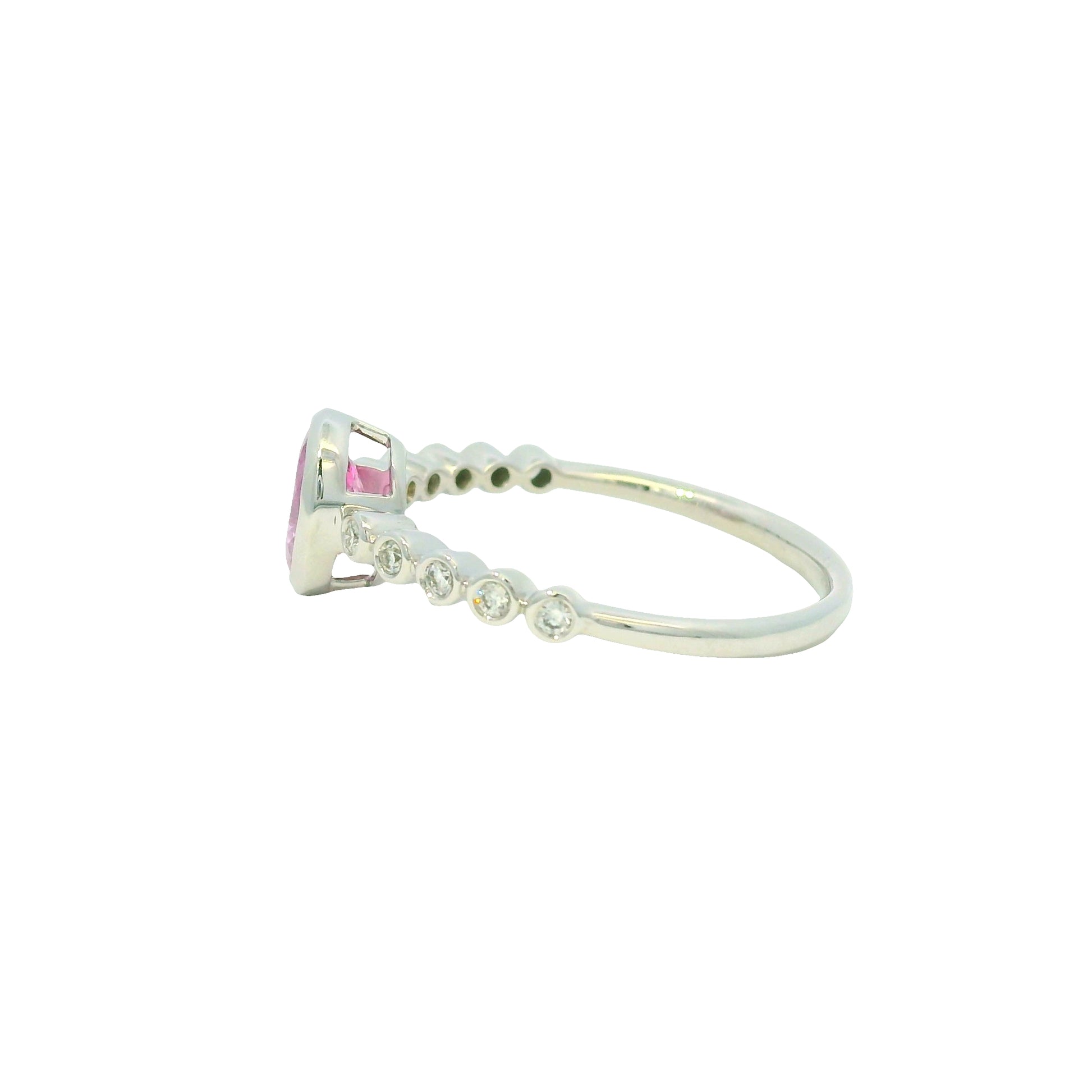 14K White Gold Natural Pink Sapphire & Natural Diamonds Bezel Set Ring