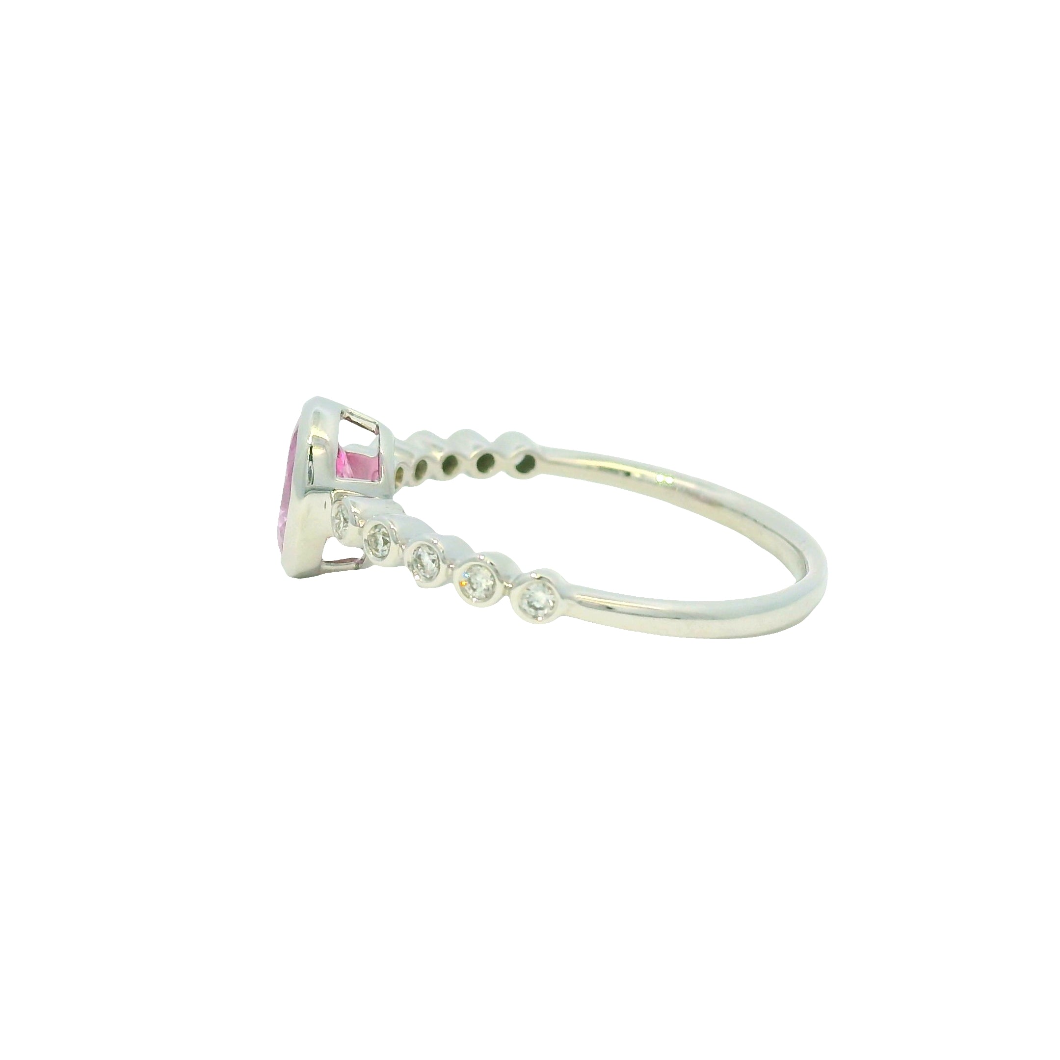 14K White Gold Natural Pink Sapphire & Natural Diamonds Bezel Set Ring