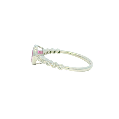 14K White Gold Natural Pink Sapphire & Natural Diamonds Bezel Set Ring