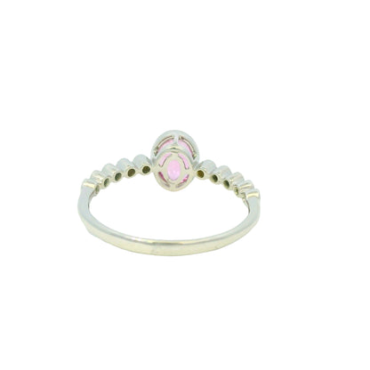 14K White Gold Natural Pink Sapphire & Natural Diamonds Bezel Set Ring