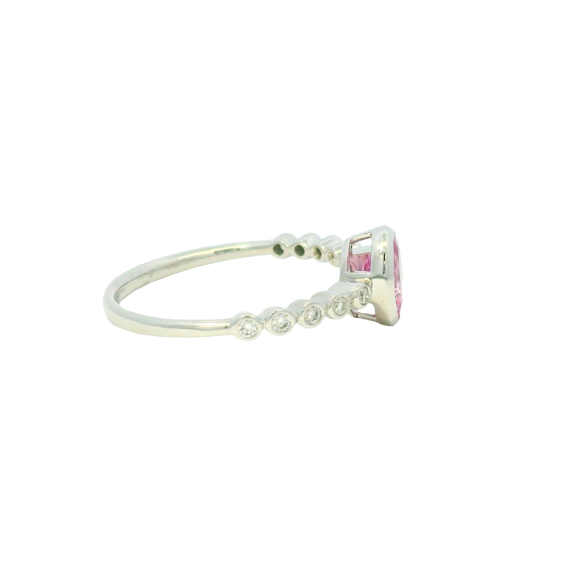 14K White Gold Natural Pink Sapphire & Natural Diamonds Bezel Set Ring