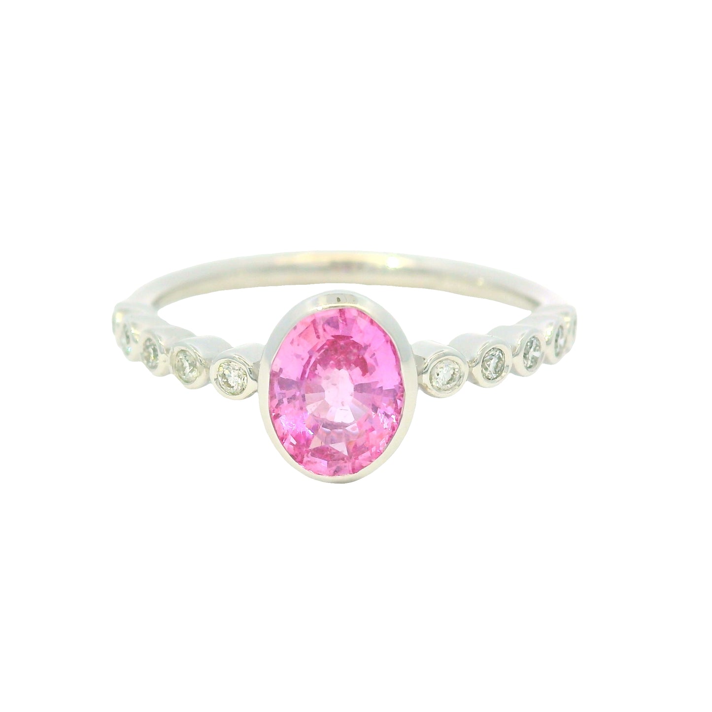 14K White Gold Natural Pink Sapphire & Natural Diamonds Bezel Set Ring