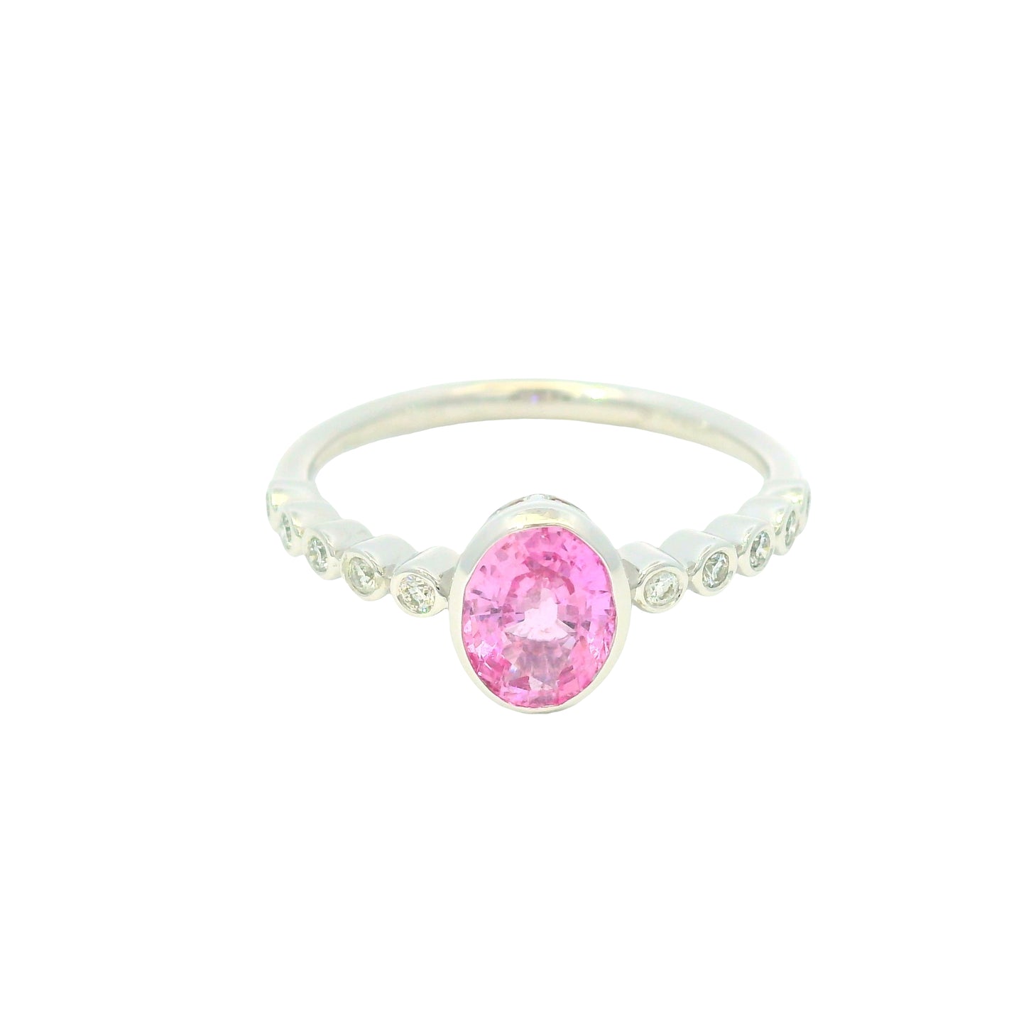 14K White Gold Natural Pink Sapphire & Natural Diamonds Bezel Set Ring