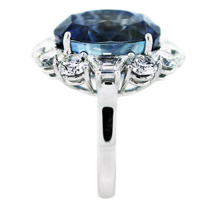 Platinum GIA 18.28ct Oval Blue Sapphire & Diamond Ring