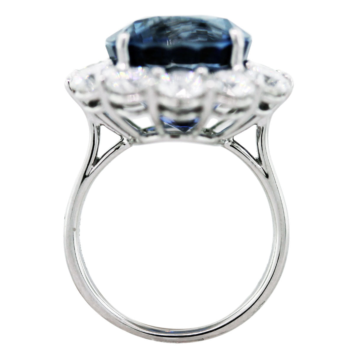 Platinum GIA 18.28ct Oval Blue Sapphire & Diamond Ring