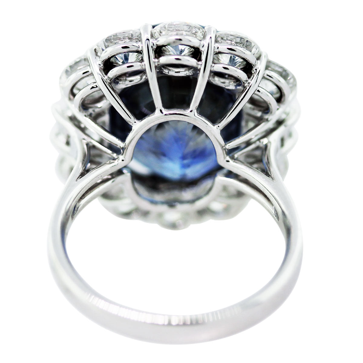 Platinum GIA 18.28ct Oval Blue Sapphire & Diamond Ring