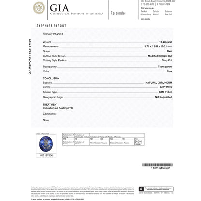 Platinum GIA 18.28ct Oval Blue Sapphire & Diamond Ring