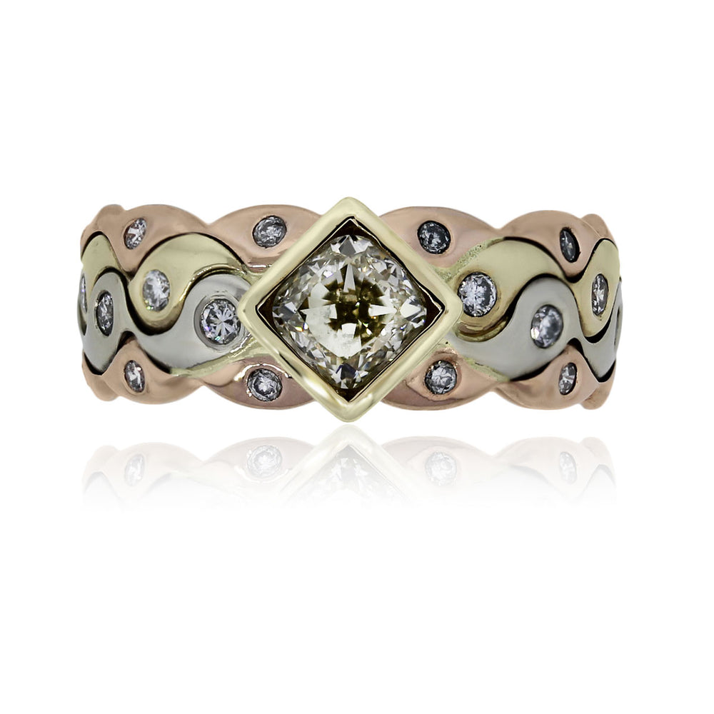 18k Tri Tone Gold 1.1ctw Diamond Ring