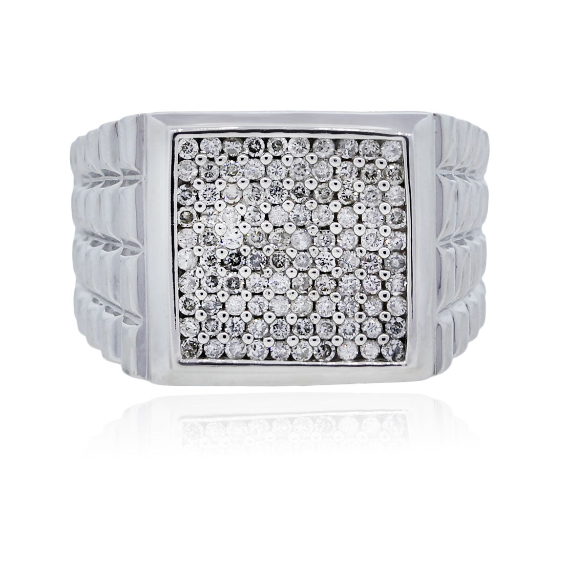 14k White Gold Diamond Signet Mens Ring