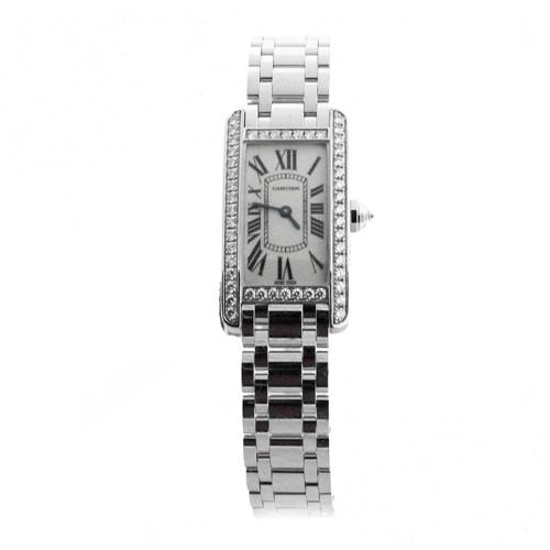 Tank Americaine 18K White Gold and Diamond Watch, preowned tank americaine, preowned cartier