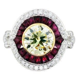 Light Yellow Diamond and Ruby Ring, yellow diamond, yellow diamond ring, ruby ring