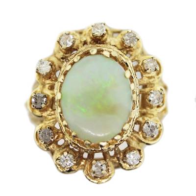 Vintage 14K Yellow Gold, Opal and Diamond Ring, vintage jewelry boca raton