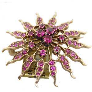 ruby and gold pin, starburst pin, vintage ruby jewelry, pink rubies