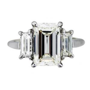 emerald cut diamond ring, emerald cut engagement ring, three stone emerald ring