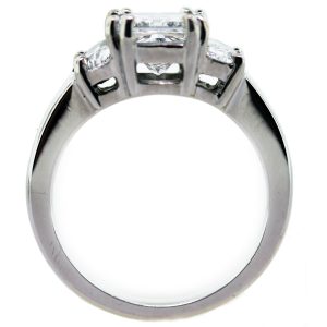 radiant cut engagement ring, three stone engagement ring, gia diamond