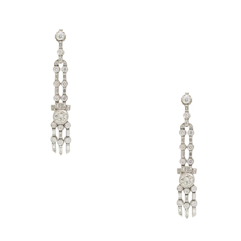 Platinum Natural 5.04 Carat Diamond Drop Vintage Earrings