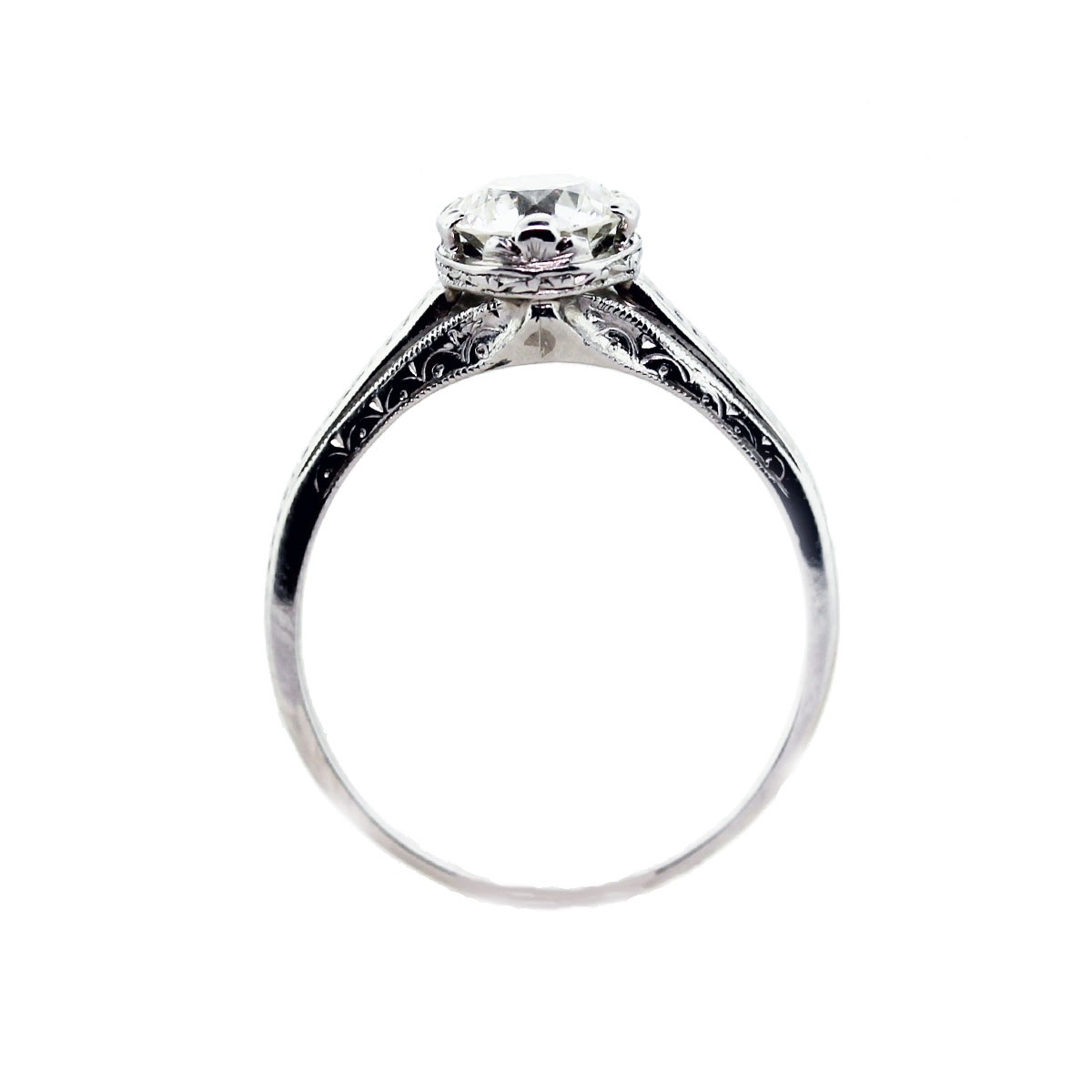 1ct Round Cut Diamond Engagement Ring In Vintage Platinum Setting