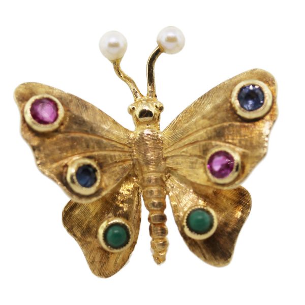 butterfly multi-gemstone pin