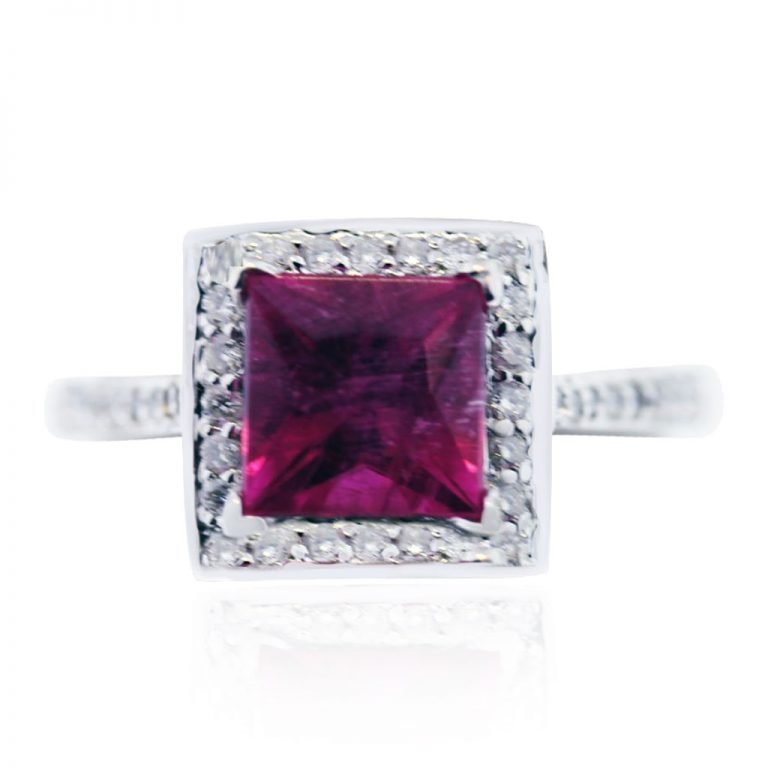 Estate Square Halo Micro-Pave Ring with Hot Pink Crystal Boca Raton