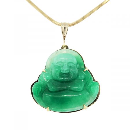 14K Yellow Gold Jade Buddha Pendant Chain Necklace
