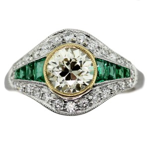 vintage style engagement ring, emerald engagement ring, art deco ring