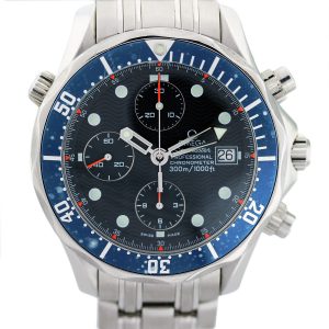 Omega Seamaster Chronograph Blue Bezel Mens Watch
