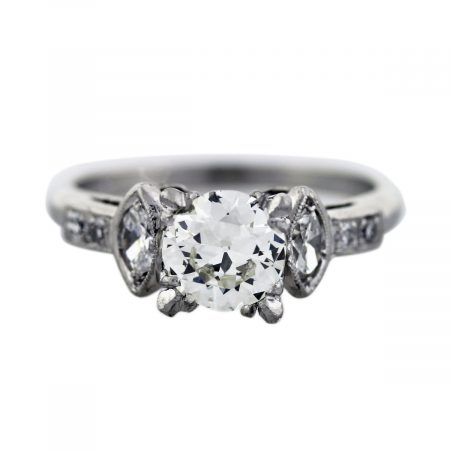 0.88ct European Cut Diamond Antique Platinum Engagement Ring