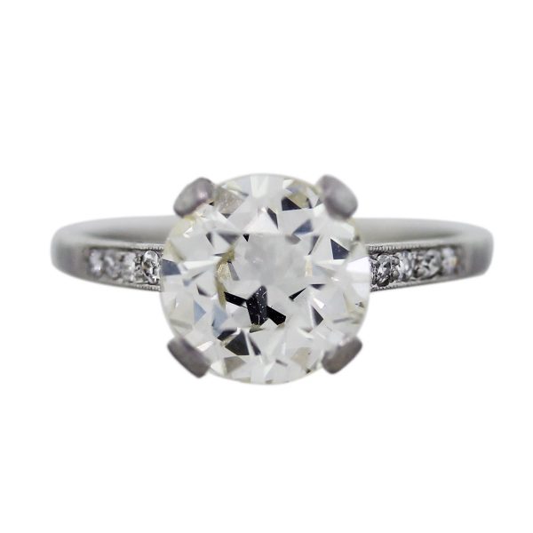 Platinum and European Cut Diamond Engagement Ring