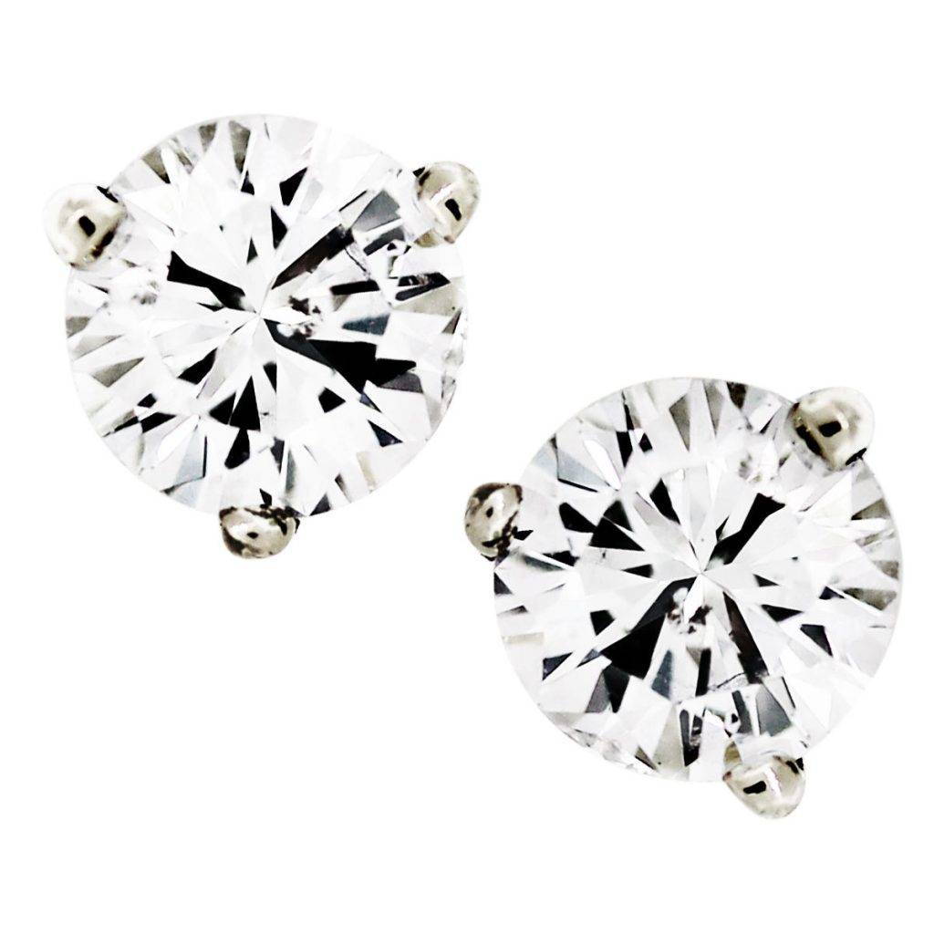 1.00 carat round diamond stud earrings set in 14kt white gold
