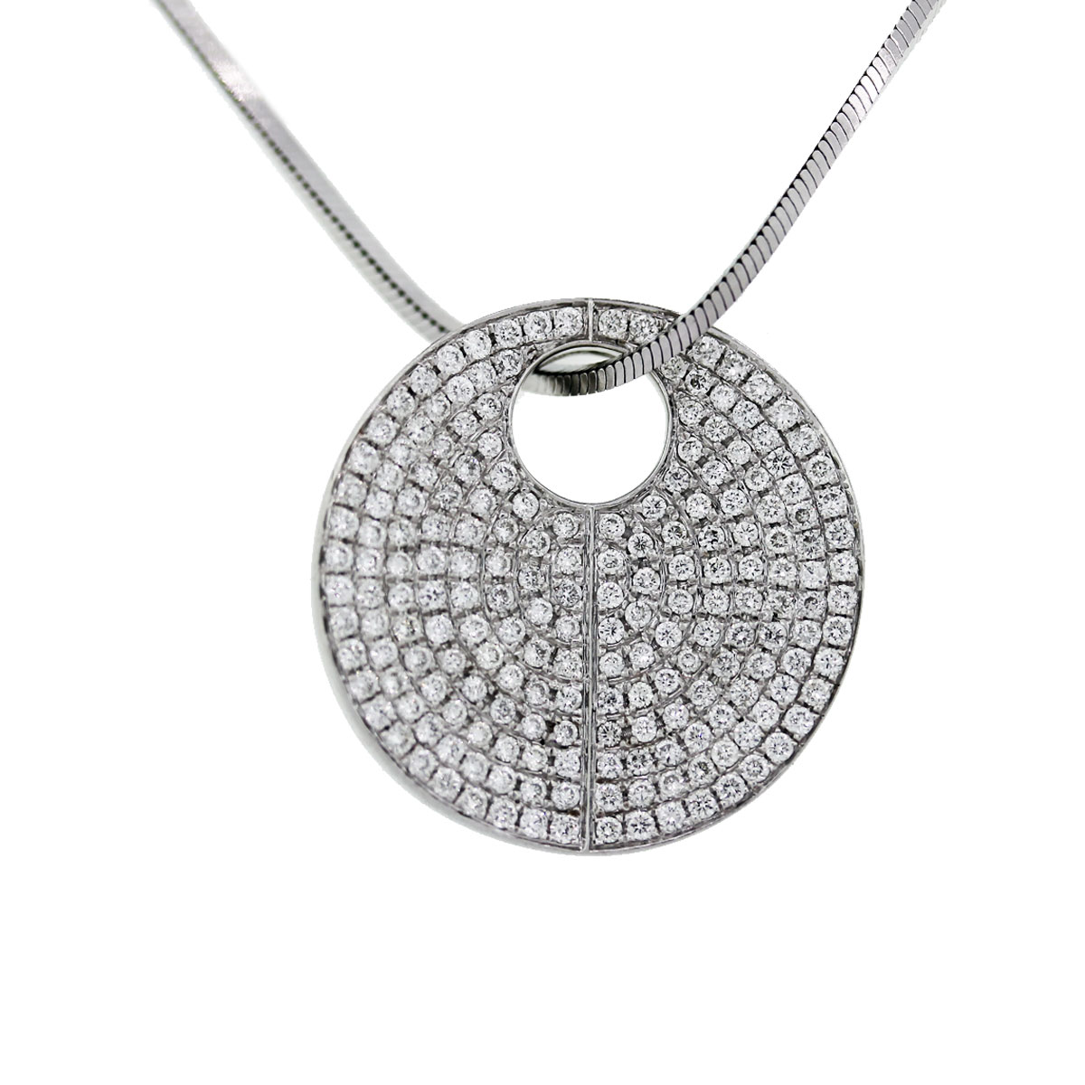 Sonia B 14k White Gold Pave Diamond Disc Pendant Chain Necklace Boca