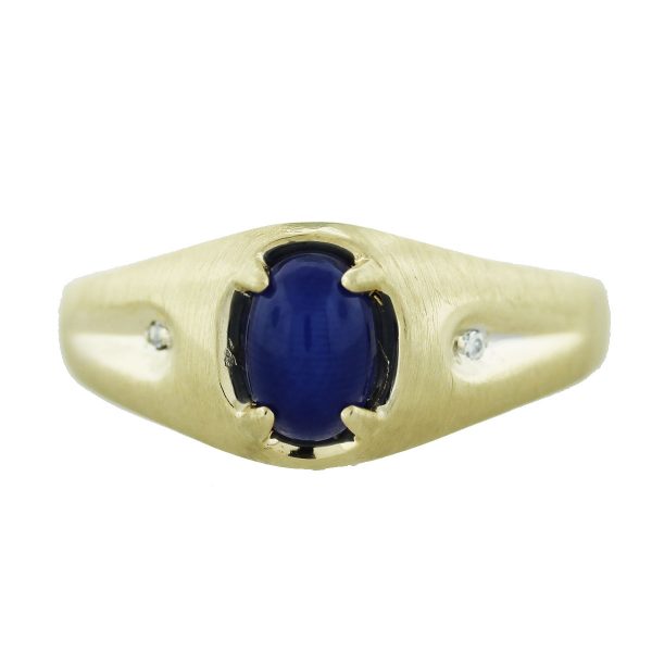 10k Yellow Gold Linde Blue Star Sapphire Diamond Accent Ring