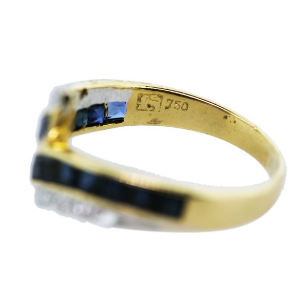 18k Yellow Gold, Diamond and Sapphire Bypass Ring