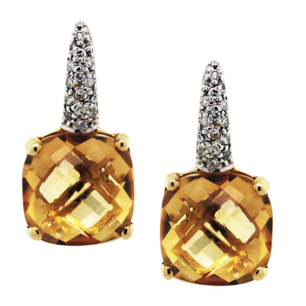 18K Yellow Gold Citrine Diamond Drop Earrings