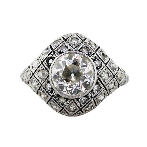 Platinum 2 Carat Brilliant Cut Diamond Vintage Engagement Ring