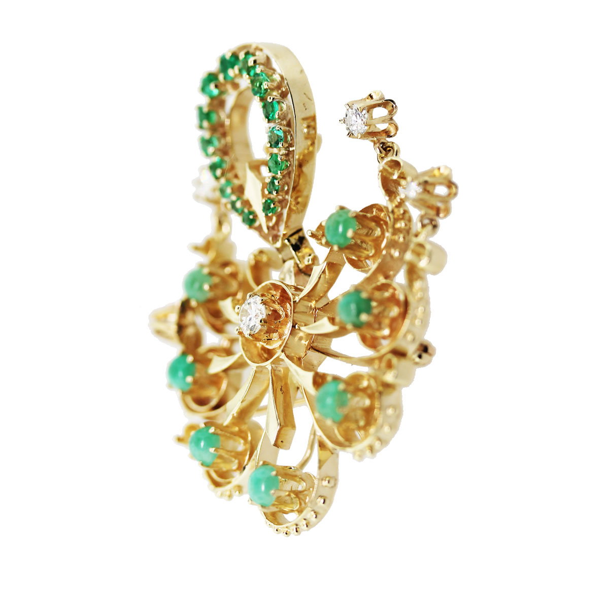 Gold Jade Emerald and Diamond Pin