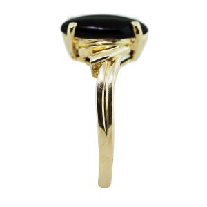 14K Yellow Gold Black Onyx Marquise Cut Cabochon Ring