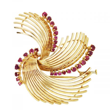 18k Yellow Gold and Ruby Pin