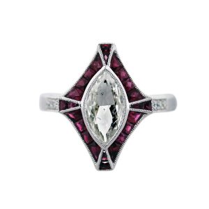 1 Carat Marquise Cut Diamond Platinum Ruby Engagement Ring