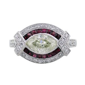 1.01 Carat Marquise Cut Diamond Platinum Ruby Engagement Ring
