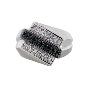 10k White Gold Black and White Diamond Mens Ring