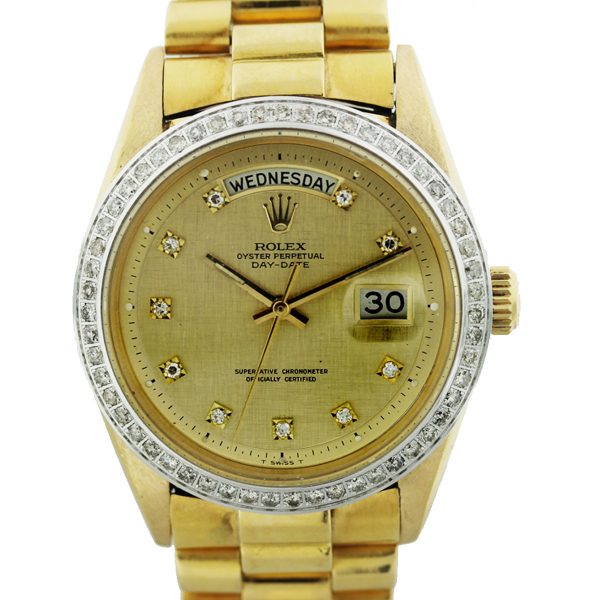 Rolex 1806 18k Gold Non Quickset President Diamond Dial Mens Watch