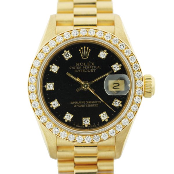 Rolex 69138 President Factory Black Diamond Dial Ladies Watch