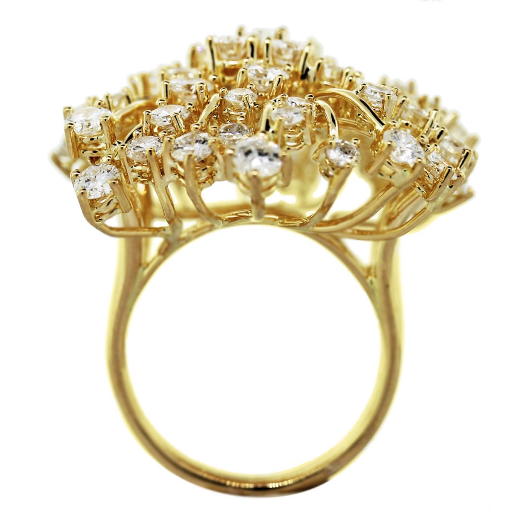 Diamond Fantasy Cluster Cocktail Ring 18k Yellow Gold