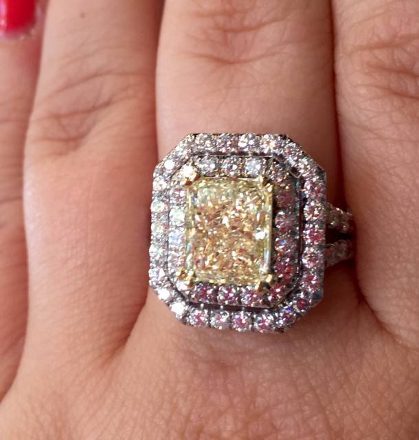 Fancy yellow radiant cut diamond engagement ring